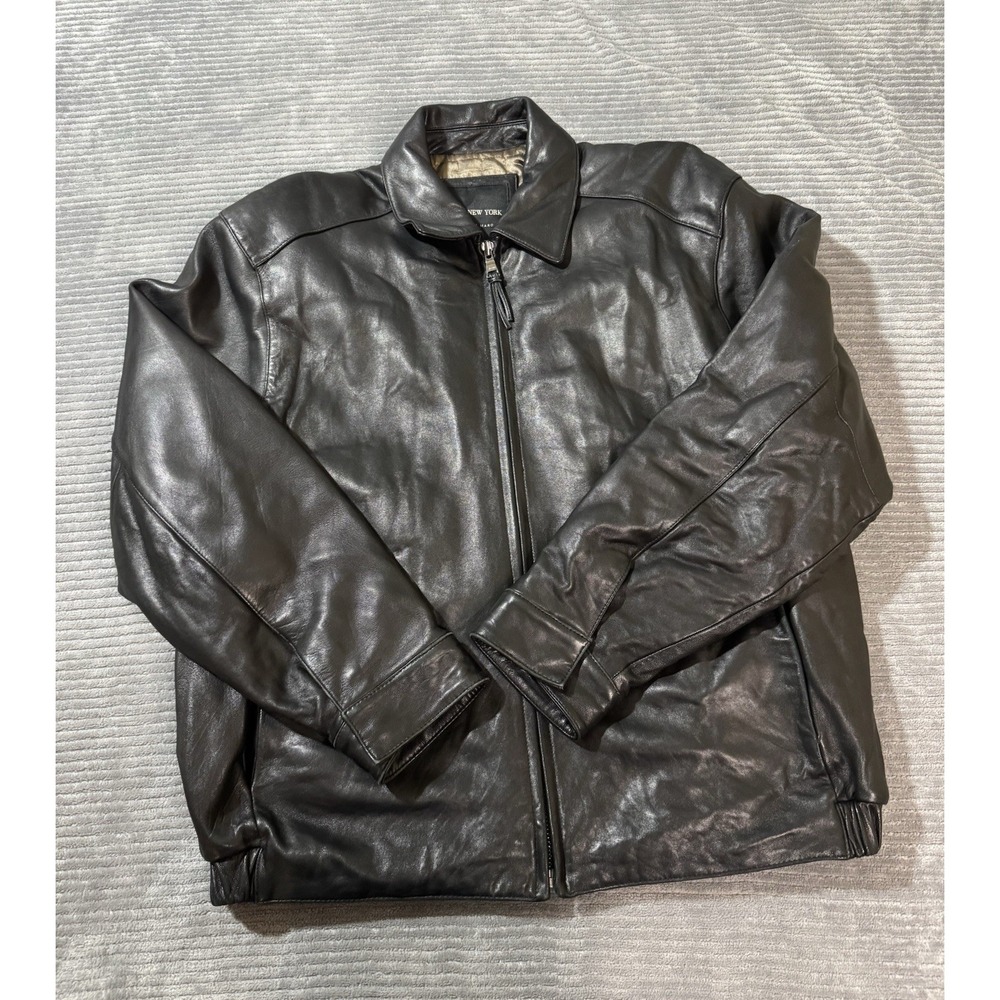 Marc New York Mens Black Genuine Leather Jacket With Full Zip Closure Size M